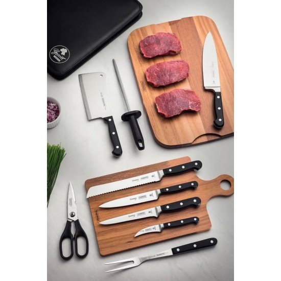 KIT CHEF TRAMONTINA EM AÇO INOX CABO DE POLICARBONATO E FIBRA DE VIDRO COM ESTOJO 10 PEÇAS