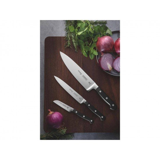 JOGO DE FACAS 3 PEÇAS CENTURY PRETO SORTIDOS COM LAMINAS ACO INOX E CABOS POLICARBONATO TRAMONTINA