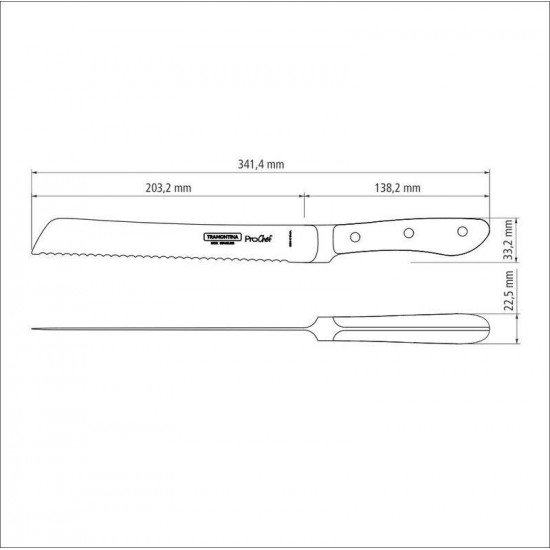 FACA PARA PÃO TRAMONTINA PROCHEF COM LÂMINA EM AÇO INOX E CABO DE POLICARBONATO COM FIBRA DE VIDRO 8