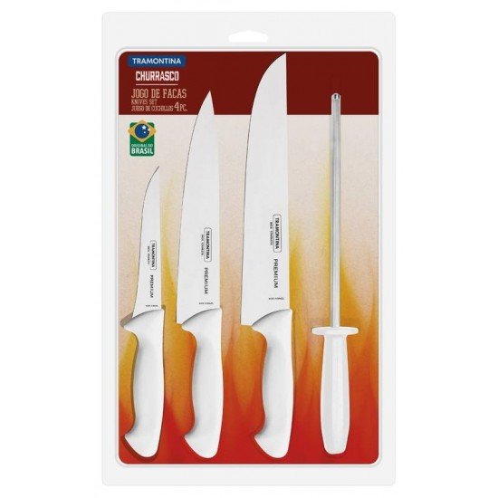 JOGO DE FACAS PARA CHURRASCO EM ACO INOX COM CABO POLIPROPILENO 4 PECAS TRAMONTINA
