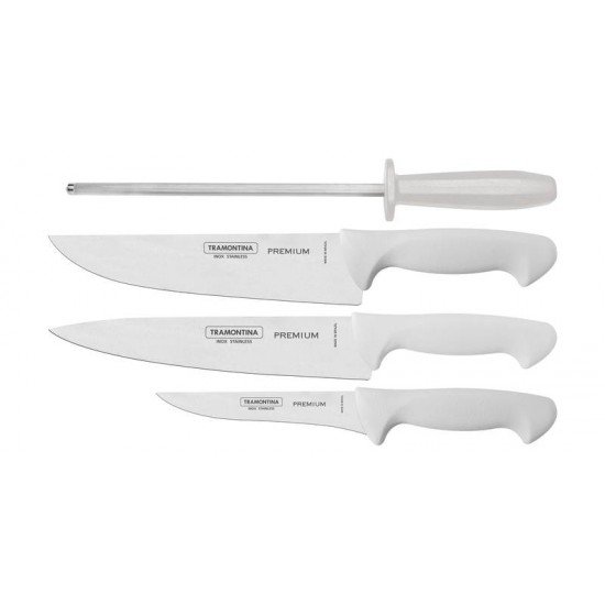JOGO DE FACAS PARA CHURRASCO EM ACO INOX COM CABO POLIPROPILENO 4 PECAS TRAMONTINA