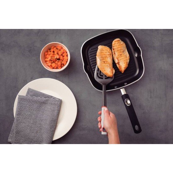 ESPÁTULA TRAMONTINA VERANO COM BOJO EM NYLON E CABO DE POLIPROPILENO COM MINI RALADOR CINZA