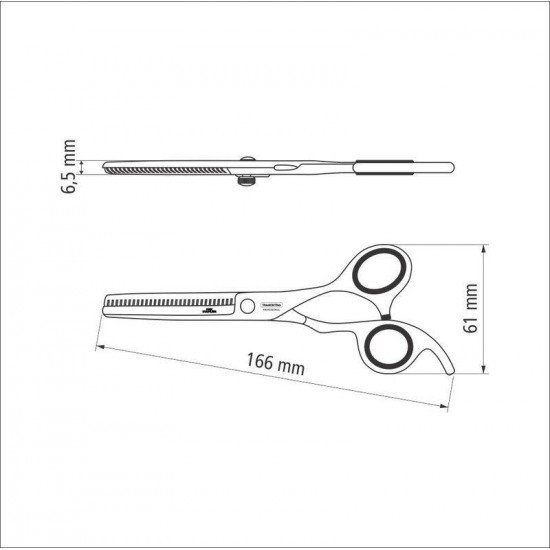 TESOURA PARA CABELO EM ACO INOX COM FIO DESBASTE E APOIO FIXO PARA DEDO 6 TRAMONTINA