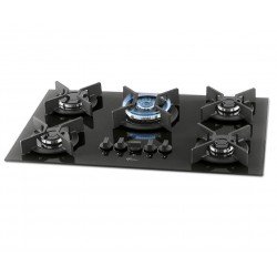 FOGAO COOKTOP FISCHER 5 BOCAS TRIPLA CHAMA INFINITY GAS MESA VIDRO PRETO