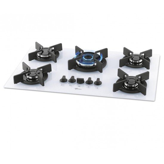 FOGAO COOKTOP FISCHER 5 BOCAS TRIPLA CHAMA INFINITY GAS MESA VIDRO BRANCO