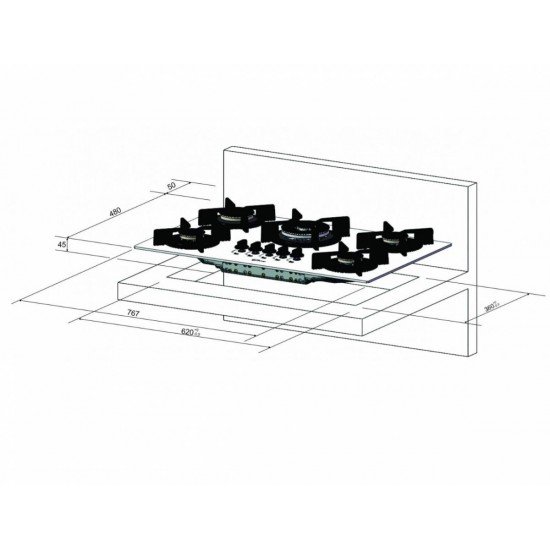 FOGAO COOKTOP FISCHER 5 BOCAS TRIPLA CHAMA INFINITY GAS MESA VIDRO VERMELHO ROUGE