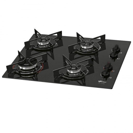 FOGAO COOKTOP FISCHER 4Q FIT LINE GAS MESA VIDRO PRETO