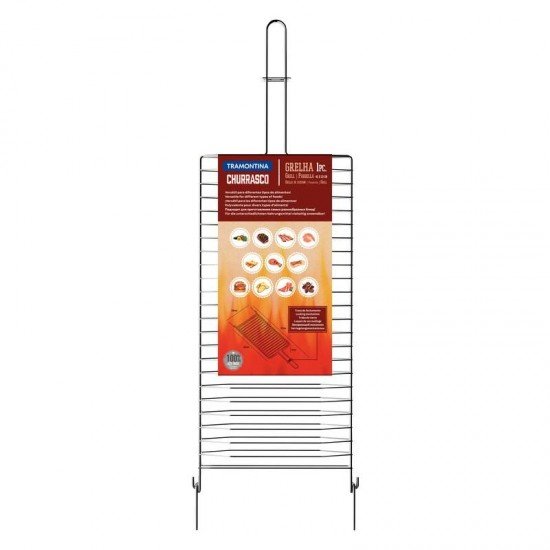 GRELHA TRAMONTINA CHURRASCO EM AÇO INOX 42X23 CM