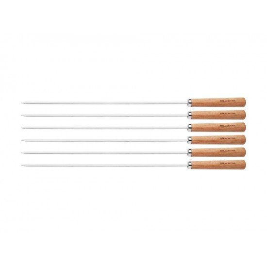 CONJUNTO DE ESPETOS 6 PEÇAS LAMINAS DE ACO INOX E CABOS DE MADEIRA TRAMONTINA