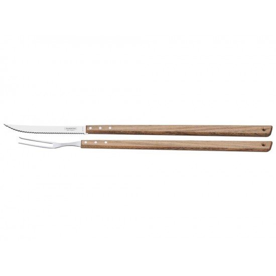JOGO PARA CHURRASCO 2 PEÇAS SORTIDOS COM LAMINAS DE ACO INOX E CABOS DE MADEIRA TRAMONTINA