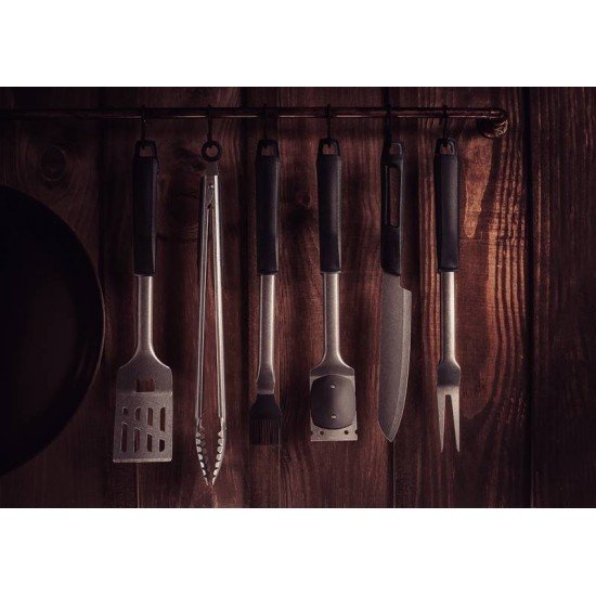 PEGADOR DE CARNE TRAMONTINA CHURRASCO BLACK COM LÂMINA EM AÇO INOX E PROTEÇÃO EMBORRACHADA PRETO