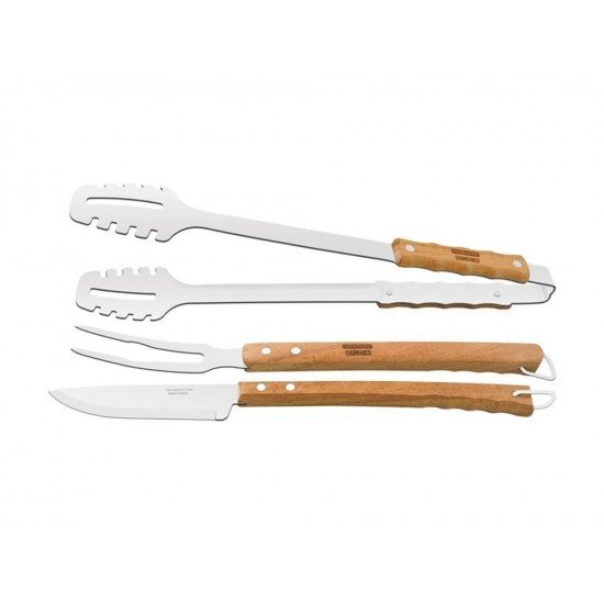 FSC CERTIFICADO JOGO UTENSILIOS 3 PCS SORTIDOS COM LAMINAS DE ACO INOX E CABOS DE MADEIRA TRAMONTINA