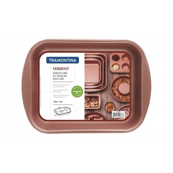 ASSADEIRA FUNDA VERMONT EM ALUMINIO COBRE ANTIADERENTE STARFLON T1 GRAFITE 28 CM 3,3 L TRAMONTINA