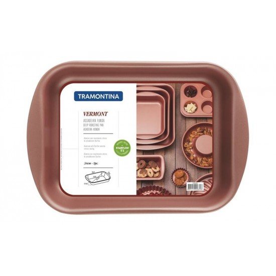 ASSADEIRA FUNDA VERMONT EM ALUMINIO COBRE ANTIADERENTE STARFLON T1 GRAFITE 34 CM 4,5 L TRAMONTINA