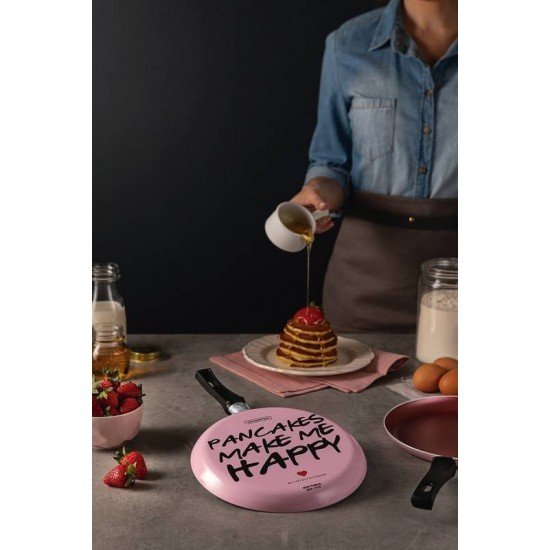 PANQUEQUEIRA TRAMONTINA MY LOVELY KITCHEN EM ALUMÍNIO ROSA COM REVESTIMENTO INTERNO ANTIADERENTE ROSA, STARFLON MAX COM CABO BAQUELITE 22 CM 0,6 L