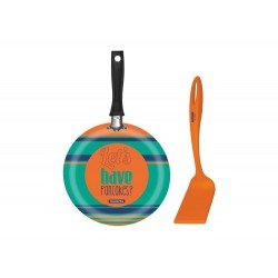 PANQUEQUEIRA TAPIOQUEIRA 22CM MAIS ESPATULA LARANJA ALU COM REVES ANTIADERENTE E SILICONE TRAMONTINA