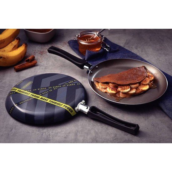 PANQUEQUEIRA TRAMONTINA POWER UP EM ALUMÍNIO COM REVESTIMENTO INTERNO EM ANTIADERENTE STARFLON MAX E EXTERNO SILICONADO CINZA 22 CM 0,6 L