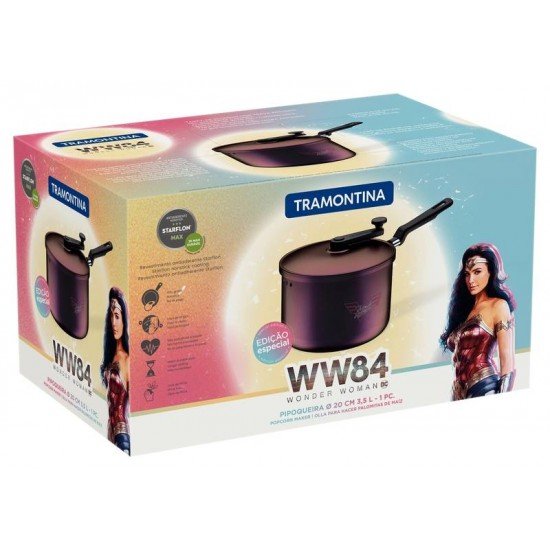 PIPOQUEIRA TRAMONTINA MULHER-MARAVILHA 1984 EM ALUMÍNIO COM REVESTIMENTO INTERNO E EXTERNO EM ANTIADERENTE STARFLON MAX FURTA COR 20 CM 3,5 L