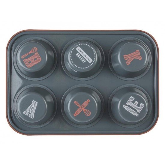 FORMA PARA CUPCAKES BAKERY CINZA ALUMINIO COM REVESTIMENTO ANTIADERENTE E POLIESTER TRAMONTINA