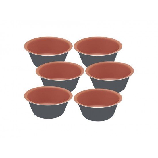 FORMAS PARA CUPCAKE 6 PEÇAS BAKERY CINZA ALUMINIO COM REV ANTIADERENTE E POLIESTER TRAMONTINA