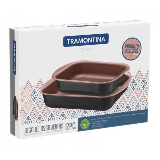 JOGO DE ASSADEIRAS EM ALUMINIO COM REVESTIMENTO INTERNO ANTIADERENTE STARFLON T1 2 PECAS TRAMONTINA