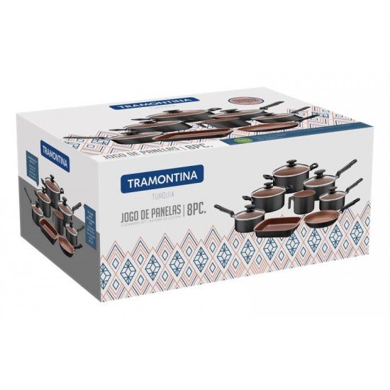 JOGO DE PANELAS EM ALUMINIO COM REVESTIMENTO INTERNO ANTIADERENTE STARFLON T1 8 PECAS TRAMONTINA
