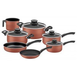 JOGO DE PANELAS EM ALUMINIO COM REVESTIMENTO INTERNO EM ANTIADERENTE STARFLON T1 7 PECAS TRAMONTINA