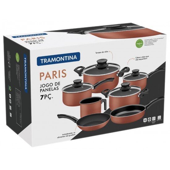 JOGO DE PANELAS EM ALUMINIO COM REVESTIMENTO INTERNO EM ANTIADERENTE STARFLON T1 7 PECAS TRAMONTINA