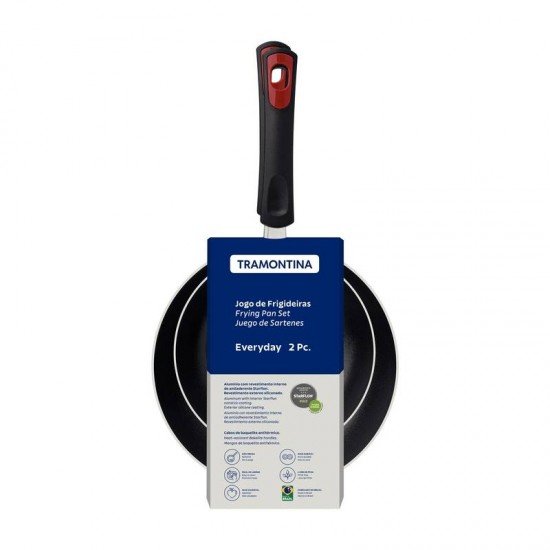 JOGO DE FRIGIDEIRAS TRAMONTINA EVERYDAY EM ALUMÍNIO COM REVESTIMENTO INTERNO STARFLON MAX E EXTERNO SILICONADO VERMELHO 02 PEÇAS