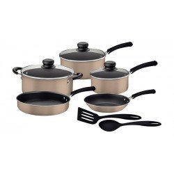 KIT COZINHA TRAMONTINA SIMPLE COOKING EM ALUMÍNIO COM REVESTIMENTO INTERNO E EXTERNO EM ANTIADERENTE STARFLON MAX CHAMPAGNE 07 PEÇAS
