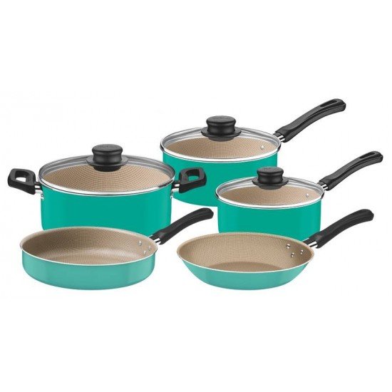 JOGO DE PANELAS EM ALUMINIO COM REVESTIMENTO INTERNO EM ANTIADERENTE STARFLON T1 5 PECAS TRAMONTINA