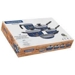 JOGO DE PANELAS ALABAMA EM ALUMINIO E EXTERNO ANTIADERENTE STARFLON MAX AZUL 5 PECAS TRAMONTINA