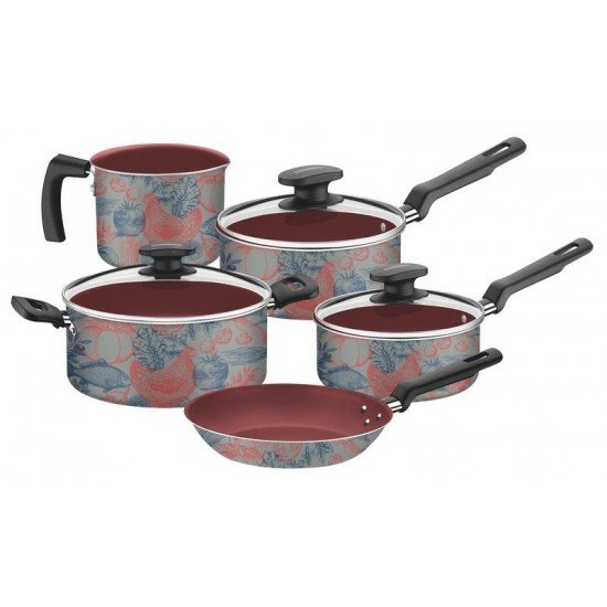 JOGO DE PANELAS ALABAMA EM ALUMINIO E EXTERNO ANTIADERENTE STARFLON MAX CINZA 5 PECAS TRAMONTINA