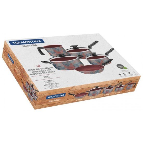 JOGO DE PANELAS ALABAMA EM ALUMINIO E EXTERNO ANTIADERENTE STARFLON MAX CINZA 5 PECAS TRAMONTINA