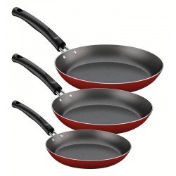 JOGO DE FRIGIDEIRAS TRAMONTINA EM ALUMÍNIO COM REVESTIMENTO INTERNO ANTIADERENTE STARFLON MAX E EXTERNO EM SILICONE VERMELHO 3 PEÇAS