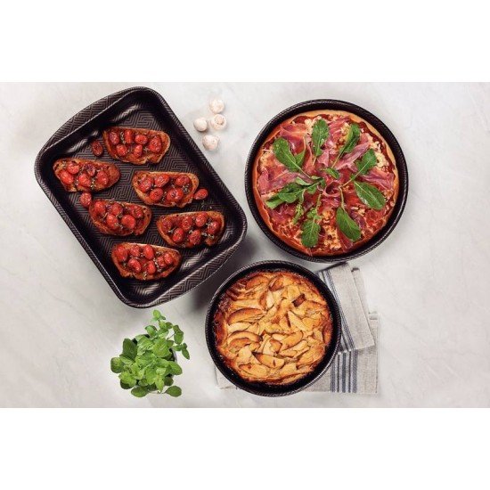 JOGO DE ASSADEIRAS TRAMONTINA PARIS EM ALUMÍNIO COM REVESTIMENTO INTERNO E EXTERNO ANTIADERENTE STARFLON MAX CHUMBO 3 PEÇAS