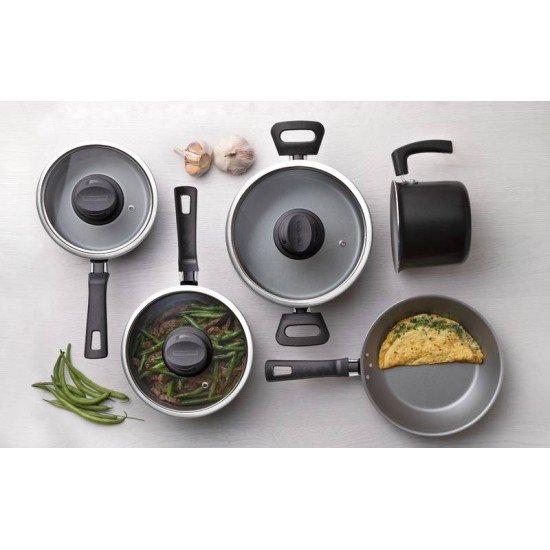 JOGO DE PANELAS FORMIA EM ALUMINIO E EXTERNO ANTIADERENTE STARFLON MAX PRETO 5 PECAS TRAMONTINA