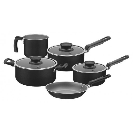 JOGO DE PANELAS FORMIA EM ALUMINIO E EXTERNO ANTIADERENTE STARFLON MAX PRETO 5 PECAS TRAMONTINA