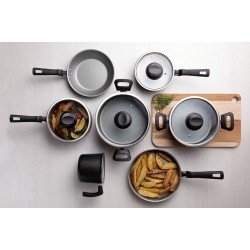 JOGO DE PANELAS FORMIA EM ALUMINIO E EXTERNO ANTIADERENTE STARFLON MAX PRETO 7 PECAS TRAMONTINA