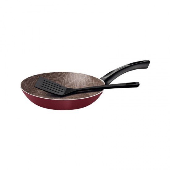 FRIGIDEIRA TRAMONTINA PARIS EM ALUMÍNIO COM REVESTIMENTO INTERNO E EXTERNO EM ANTIADERENTE STARFLON MAX VERMELHO COM ESPÁTULA DE NYLON 20 CM 0,8 L