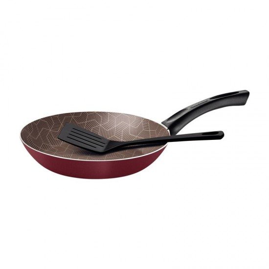 FRIGIDEIRA TRAMONTINA PARIS EM ALUMÍNIO COM REVESTIMENTO INTERNO E EXTERNO EM ANTIADERENTE STARFLON MAX VERMELHO COM ESPÁTULA DE NYLON 24 CM 1,2 L