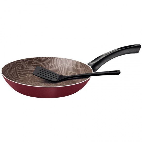 FRIGIDEIRA TRAMONTINA PARIS EM ALUMÍNIO COM REVESTIMENTO INTERNO E EXTERNO EM ANTIADERENTE STARFLON MAX VERMELHO COM ESPÁTULA DE NYLON 30 CM 2,5 L