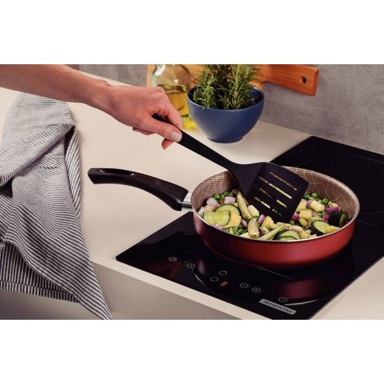 FRIGIDEIRA RETA TRAMONTINA PARIS EM ALUMÍNIO COM REVESTIMENTO INTERNO E EXTERNO EM ANTIADERENTE STARFLON MAX VERMELHO COM ESPÁTULA DE NYLON 20 CM 1,4 L