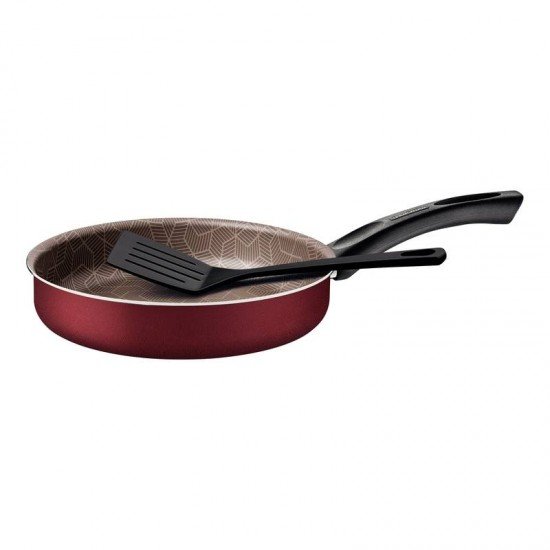 FRIGIDEIRA RETA TRAMONTINA PARIS EM ALUMÍNIO COM REVESTIMENTO INTERNO E EXTERNO EM ANTIADERENTE STARFLON MAX VERMELHO COM ESPÁTULA DE NYLON 24 CM 2,0 L