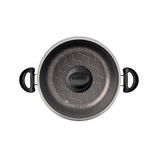 FRITADEIRA MULTIUSO TRAMONTINA PARIS EM ALUMÍNIO COM REVESTIMENTO INTERNO E EXTERNO EM ANTIADERENTE STARFLON MAX CHUMBO COM TAMPA DE VIDRO 24 CM 2,8 L