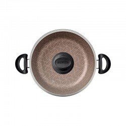 FRITADEIRA MULTIUSO TRAMONTINA PARIS EM ALUMÍNIO COM REVESTIMENTO INTERNO E EXTERNO EM ANTIADERENTE STARFLON MAX VERMELHO COM TAMPA DE VIDRO 24 CM 2,8 L