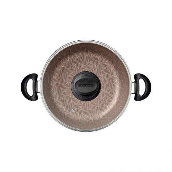 FRITADEIRA MULTIUSO TRAMONTINA PARIS EM ALUMÍNIO COM REVESTIMENTO INTERNO E EXTERNO EM ANTIADERENTE STARFLON MAX VERMELHO COM TAMPA DE VIDRO 24 CM 2,8 L