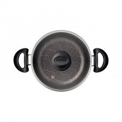 CAÇAROLA TRAMONTINA PARIS EM ALUMÍNIO COM REVESTIMENTO INTERNO E EXTERNO EM ANTIADERENTE STARFLON MAX CHUMBO COM TAMPA DE VIDRO 20 CM 2,9 L