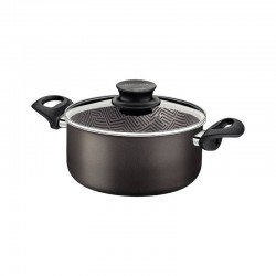 CAÇAROLA TRAMONTINA PARIS EM ALUMÍNIO COM REVESTIMENTO INTERNO E EXTERNO EM ANTIADERENTE STARFLON MAX CHUMBO COM TAMPA DE VIDRO 20 CM 2,9 L