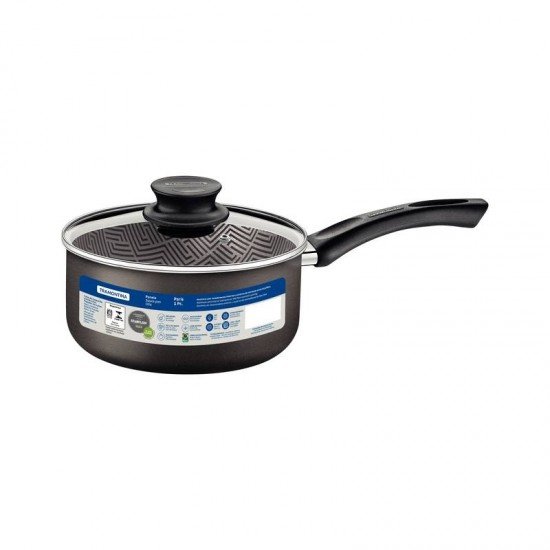 PANELA TRAMONTINA PARIS EM ALUMÍNIO COM REVESTIMENTO INTERNO E EXTERNO EM ANTIADERENTE STARFLON MAX CHUMBO COM TAMPA DE VIDRO 16 CM 1,5 L